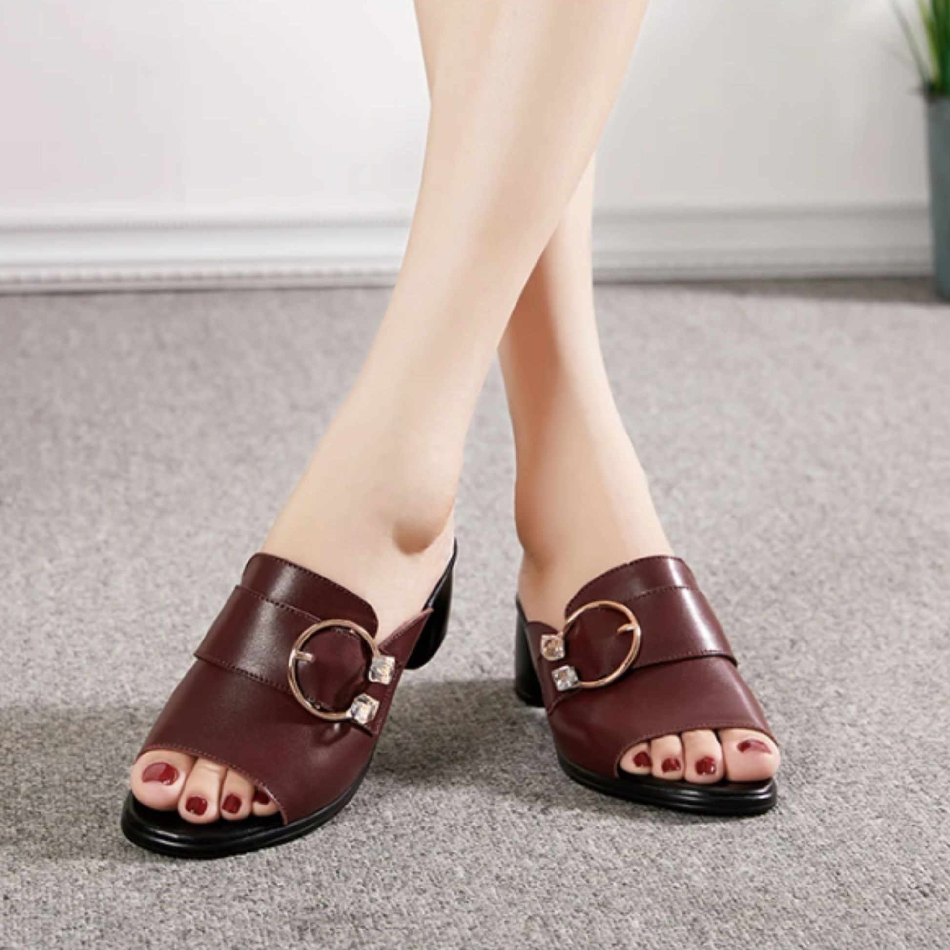 USS Shoes Olivia Women's High Heels Fashion Rhinestone Leather Slippers - Luxuryurbanwear