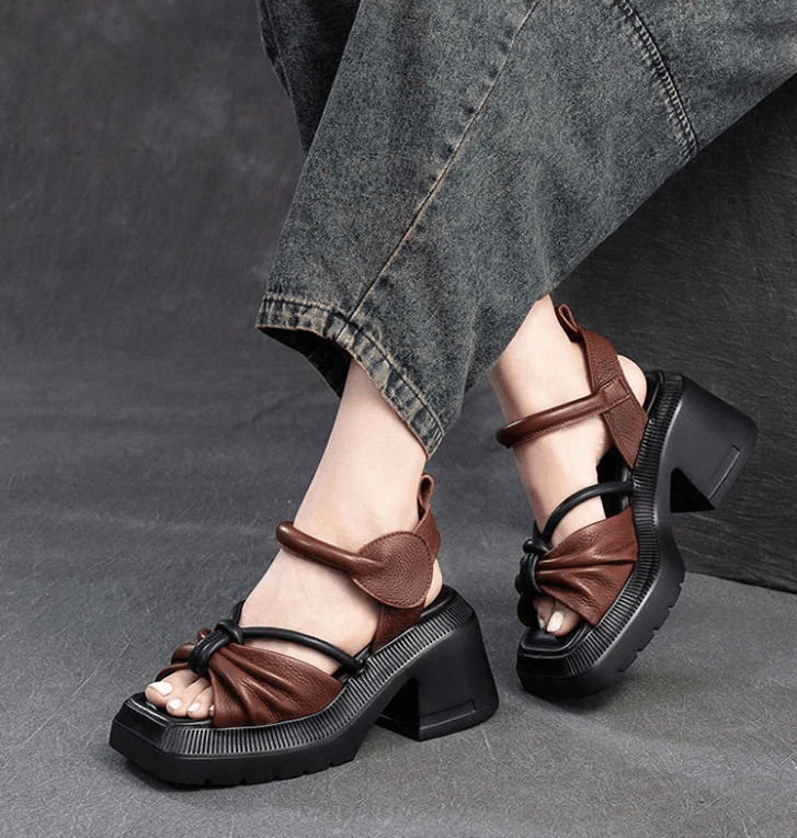 USS Shoes Olivia Women's Thick Sole Leather Retro Sandals