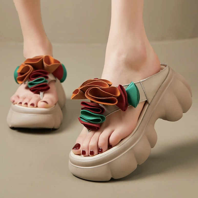 USS Shoes Oriana Women's Floral Leather Platform Sandals - Luxuryurbanwear
