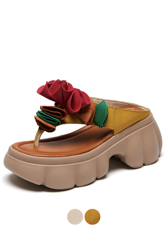 USS Shoes Oriana Women's Floral Leather Platform Sandals
