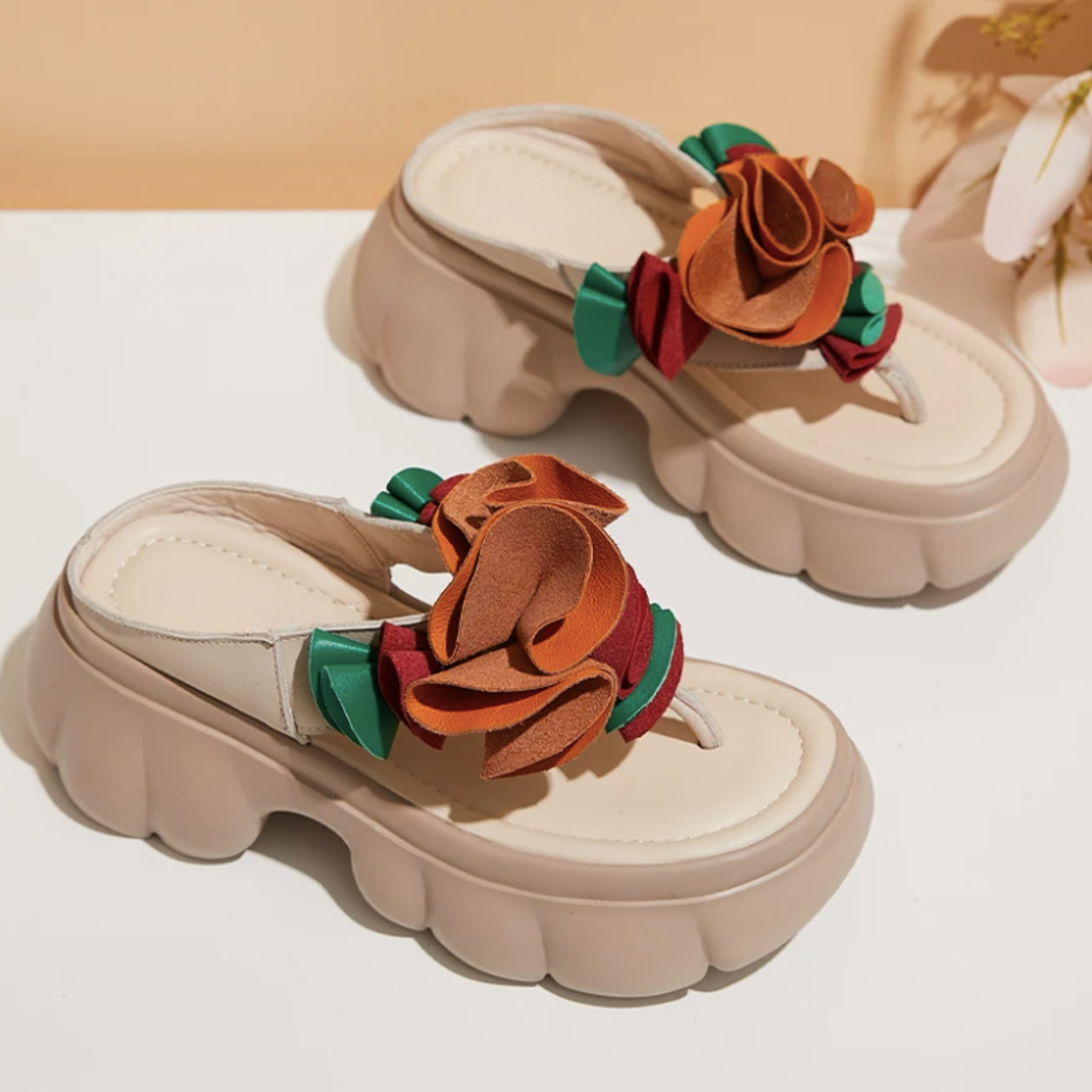 USS Shoes Oriana Women's Floral Leather Platform Sandals - Luxuryurbanwear