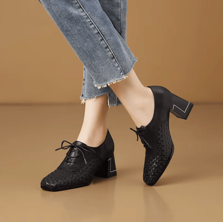 USS Shoes Oriana Women's Leather Square Heel Lace Up Pumps