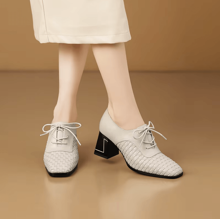 USS Shoes Oriana Women's Leather Square Heel Lace Up Pumps