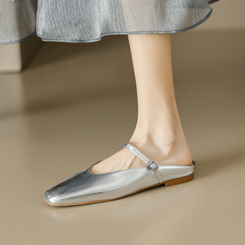 USS Shoes Oriana Women's Leather Summer Flat Mules - Luxuryurbanwear