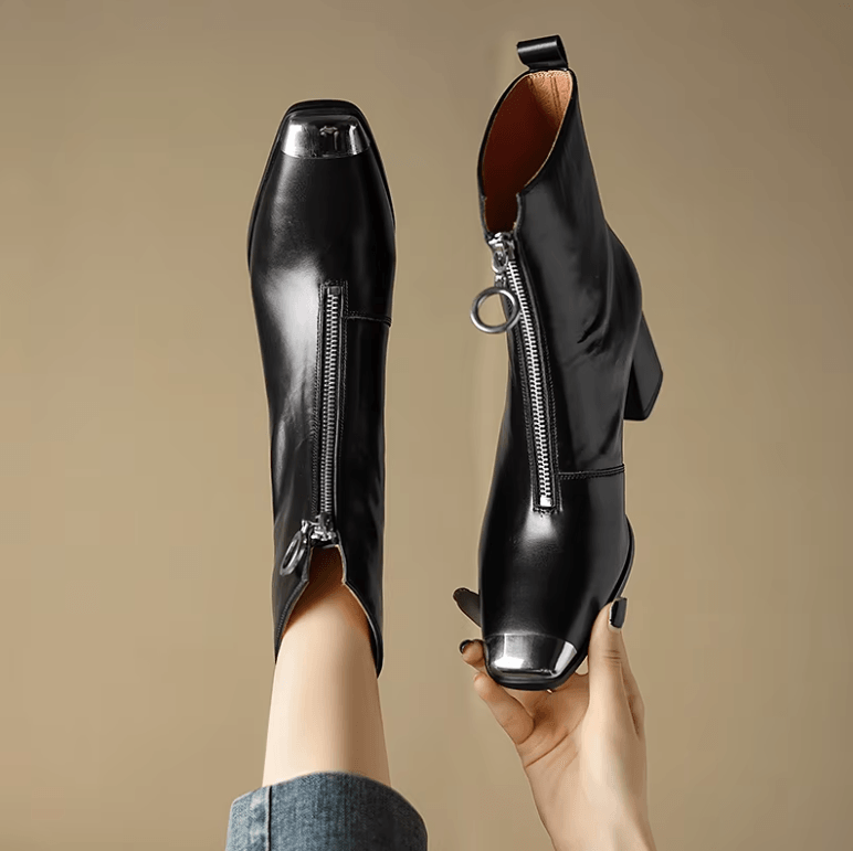 USS Shoes Oriana Women's Metal Square Toe Leather Ankle Boots