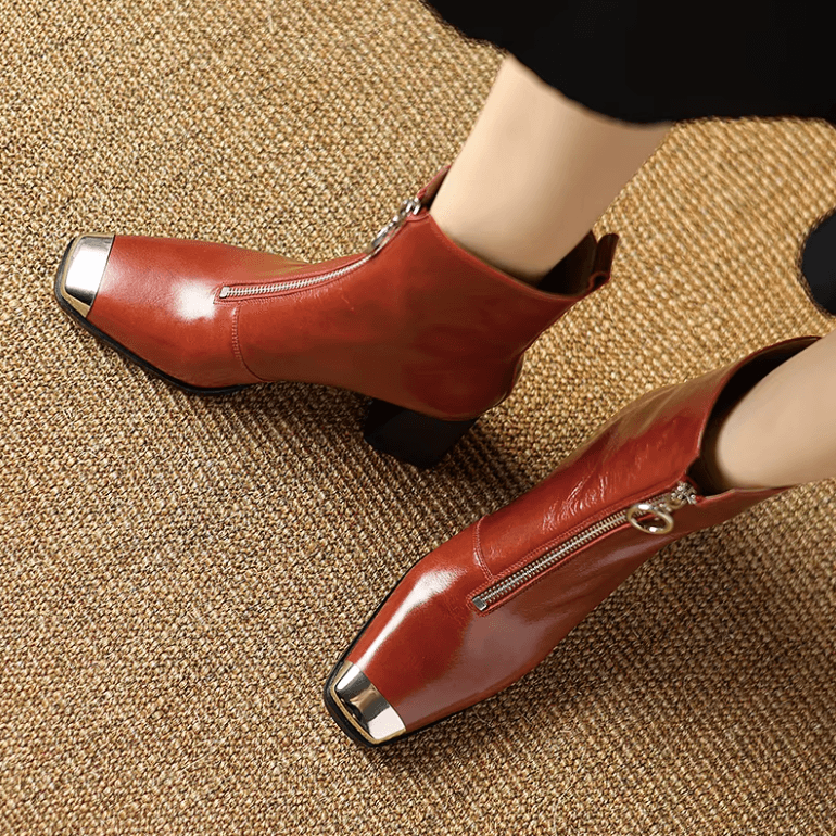 USS Shoes Oriana Women's Metal Square Toe Leather Ankle Boots