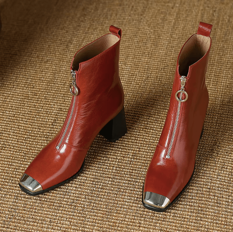 USS Shoes Oriana Women's Metal Square Toe Leather Ankle Boots