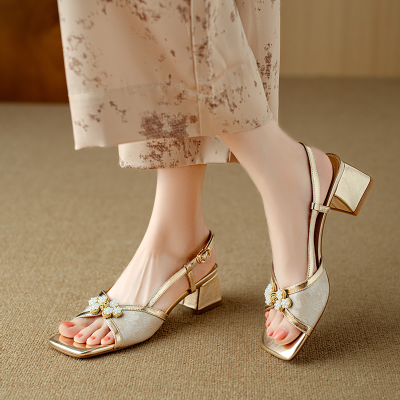 USS Shoes Peniche Women's Square Heel Leather Luxury Sandals - Luxuryurbanwear