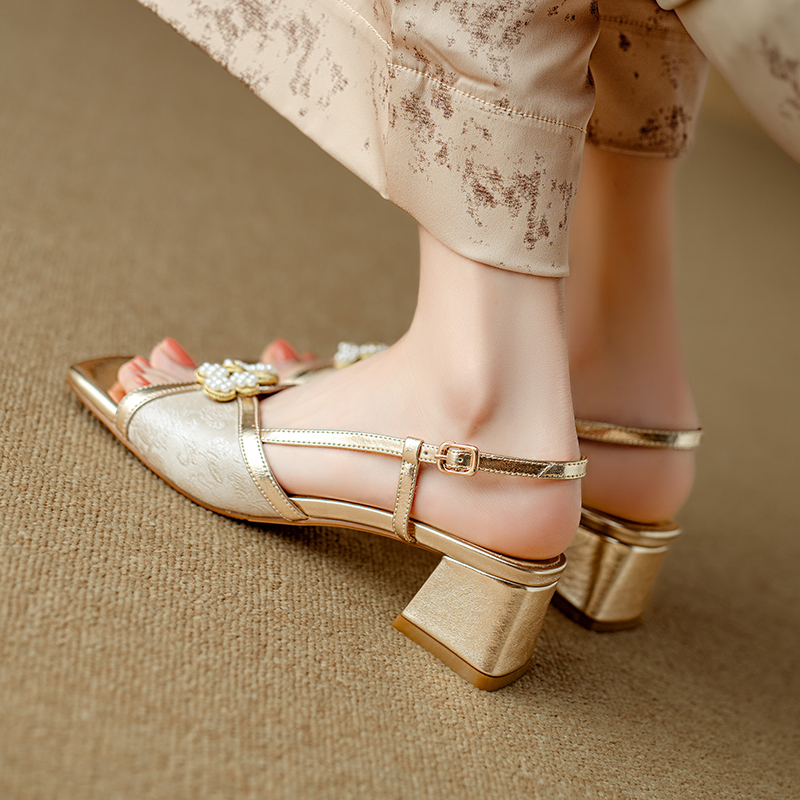 USS Shoes Peniche Women's Square Heel Leather Luxury Sandals - Luxuryurbanwear