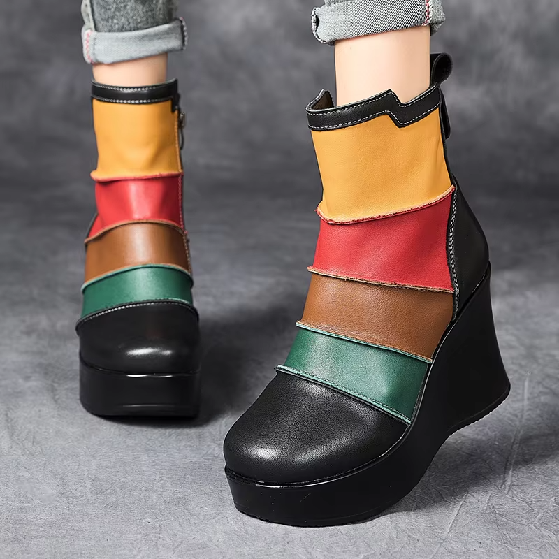 USS Shoes Rachel Women's Mixed Colors Autumn Wedges Boots - Luxuryurbanwear