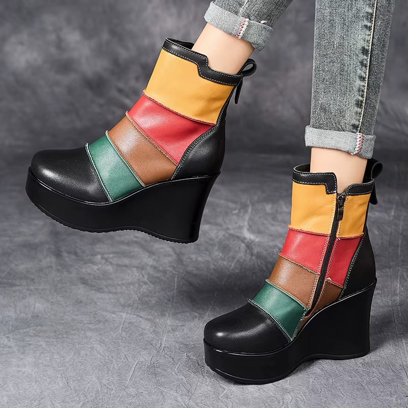 USS Shoes Rachel Women's Mixed Colors Autumn Wedges Boots - Luxuryurbanwear
