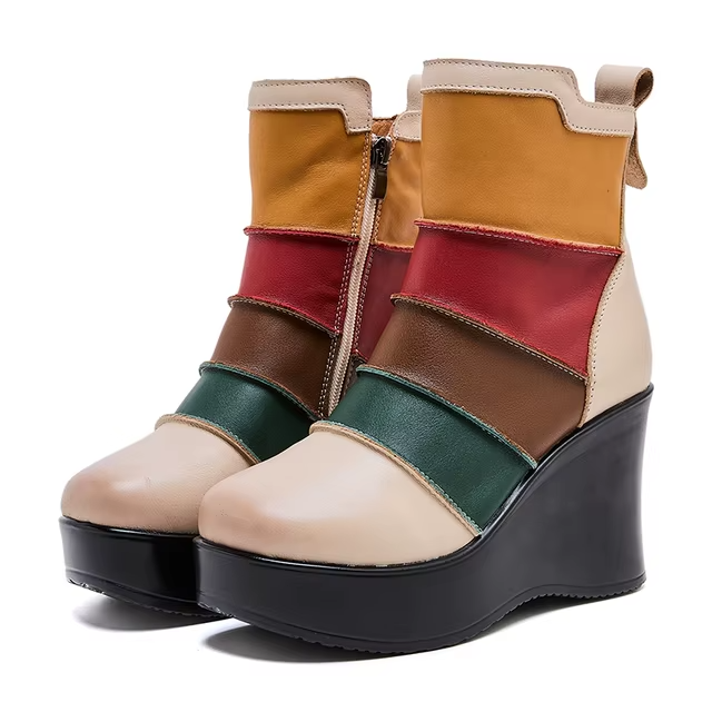 USS Shoes Rachel Women's Mixed Colors Autumn Wedges Boots - Luxuryurbanwear