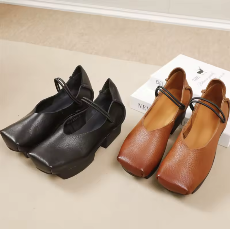 USS Shoes Ramira Women's Versatile Genuine Leather Middle Heel Pumps - Luxuryurbanwear