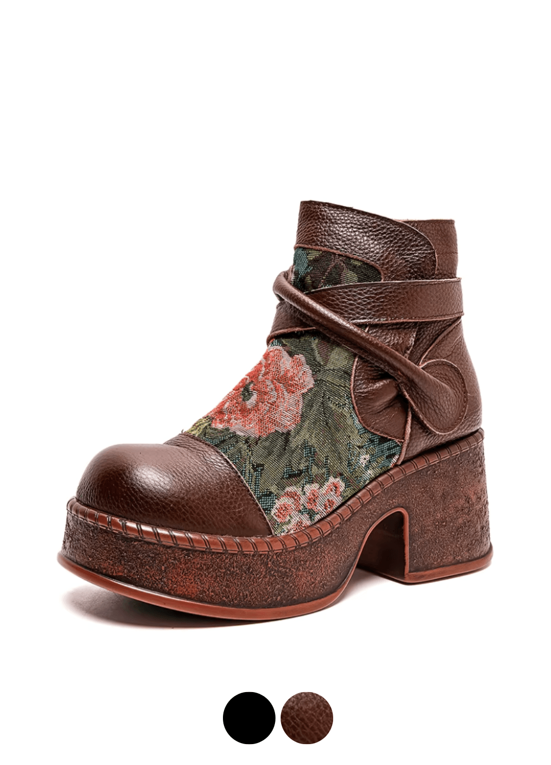 USS Shoes Ruby Women's Leather Round Toe Flowers Retro Boots - Luxuryurbanwear