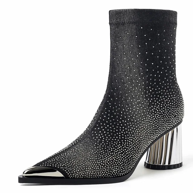 USS Shoes Showly Women's Luxury Rhinestones Pointy Toe Boots - Luxuryurbanwear