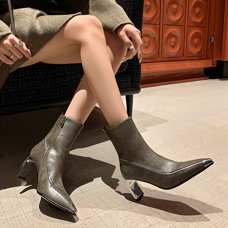 USS Shoes Sonia Leather Pointed Toe Zipper Ankle Boots - Luxuryurbanwear