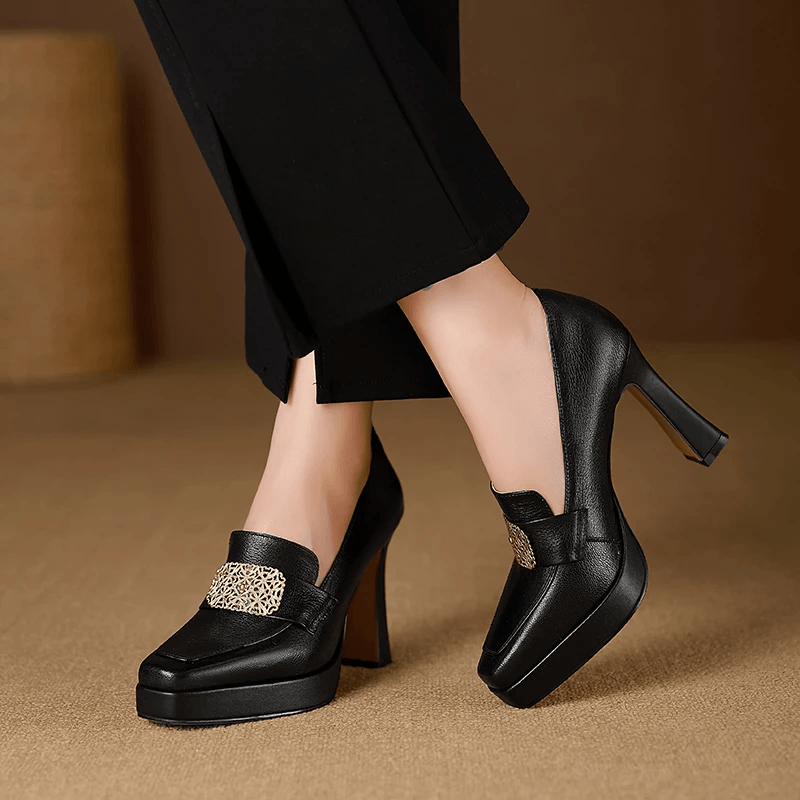 USS Shoes Valentina Women's Square Toe Platform Pumps Sale Drop Black (Size 6)