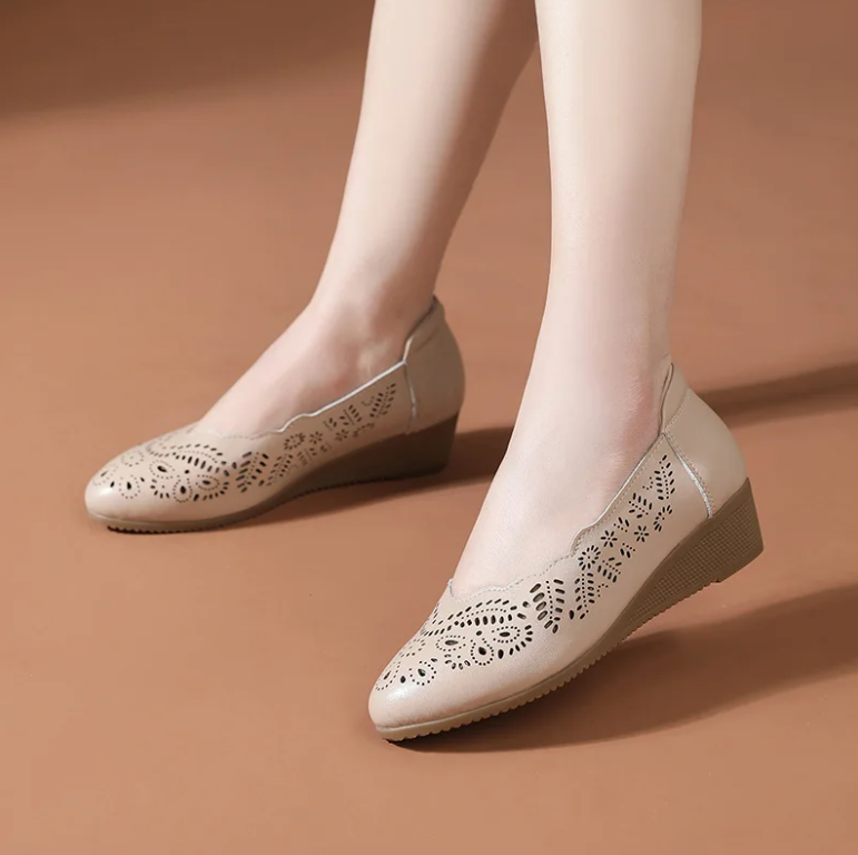 USS Shoes Viviana Women's Leather Breathable Hollow Soft Wedges - Luxuryurbanwear