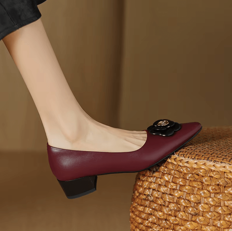 USS Shoes Fanny Women's Leather Mid Heels Flower Buckle Pumps