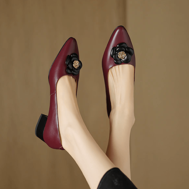 USS Shoes Fanny Women's Leather Mid Heels Flower Buckle Pumps