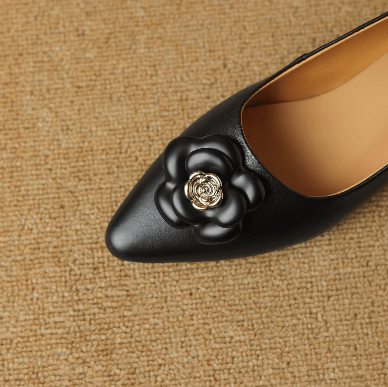USS Shoes Fanny Women's Leather Mid Heels Flower Buckle Pumps