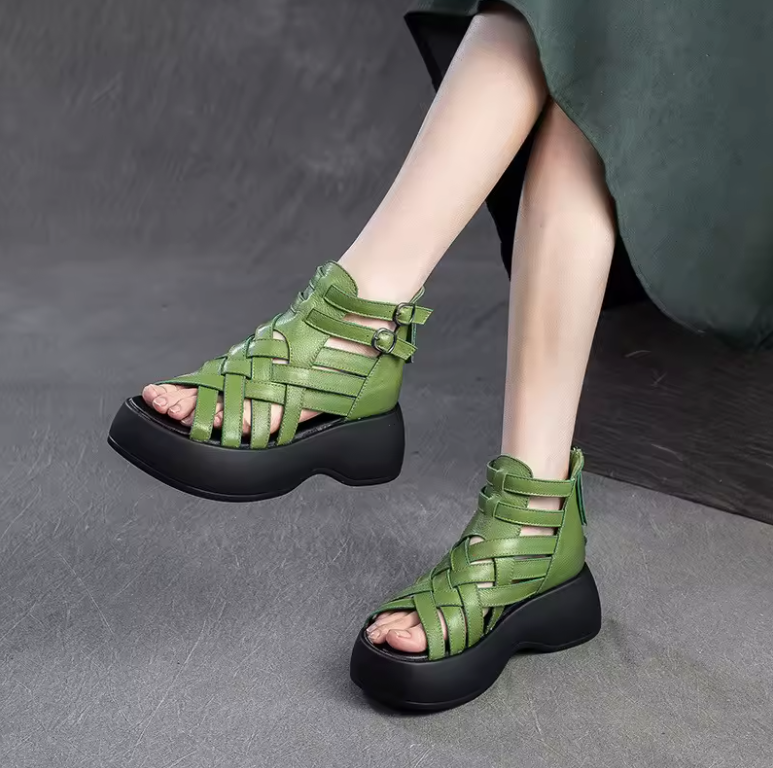 USS Shoes Yixy Women's Strips Zip Wedges Ankle Sandals