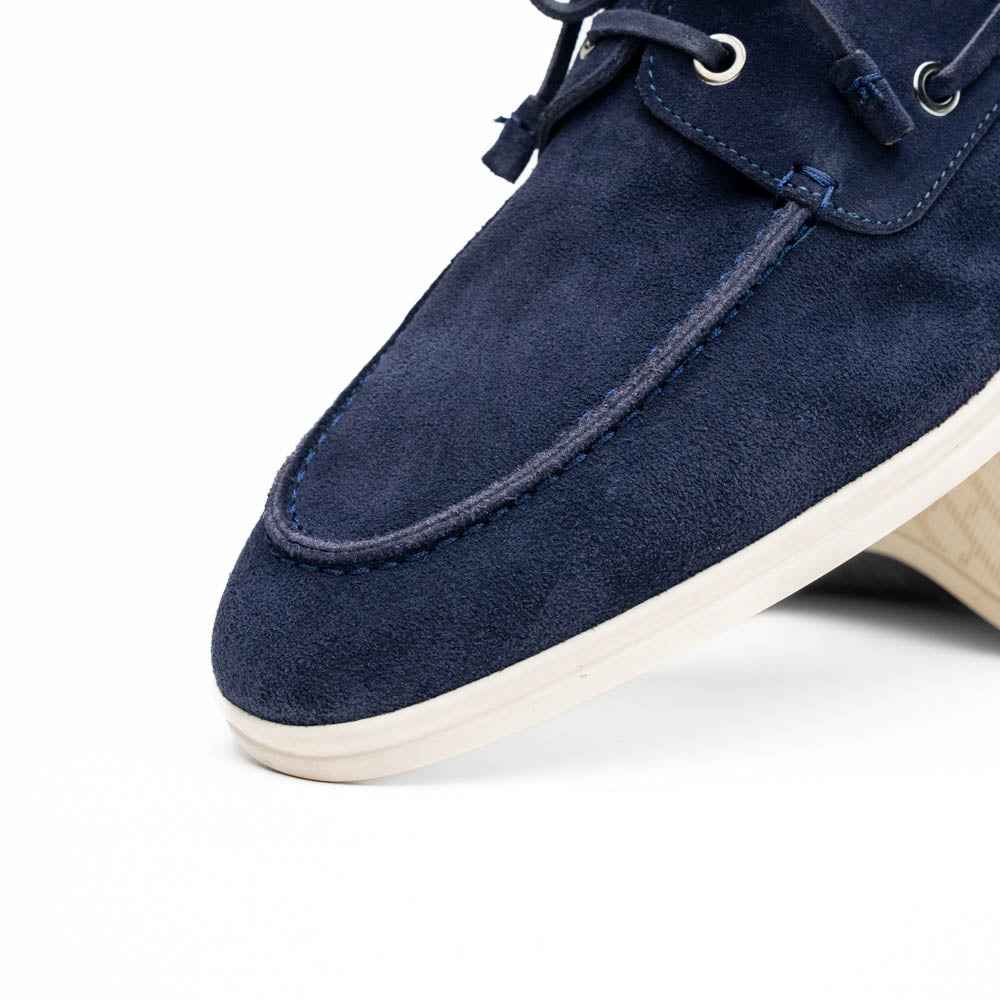 16-675-NVY VENICE Italian Sueded Goatskin Boat Shoes, Navy