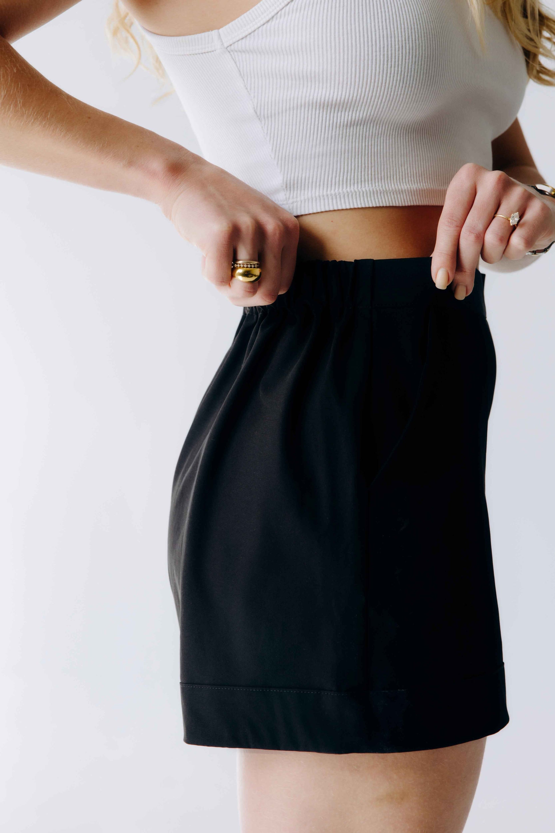 Wide Leg Faux Cuff Shorts