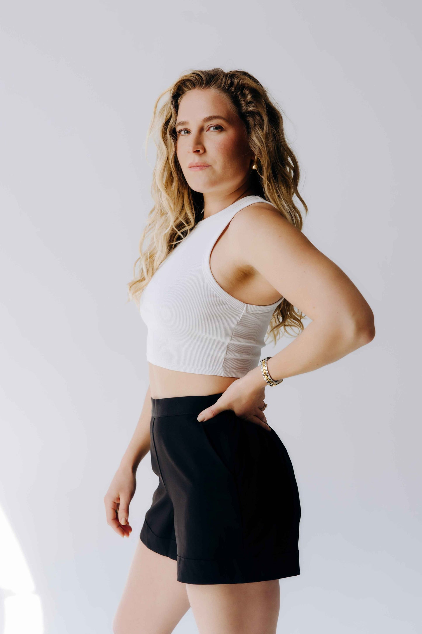 Wide Leg Faux Cuff Shorts