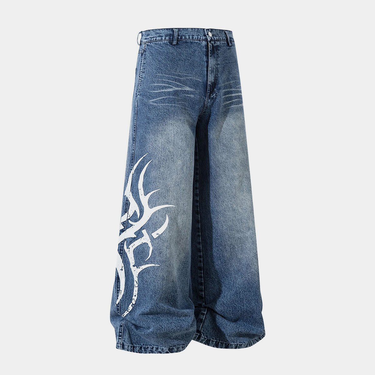Tribal Print Washed | Baggy Jeans - Luxuryurbanwear