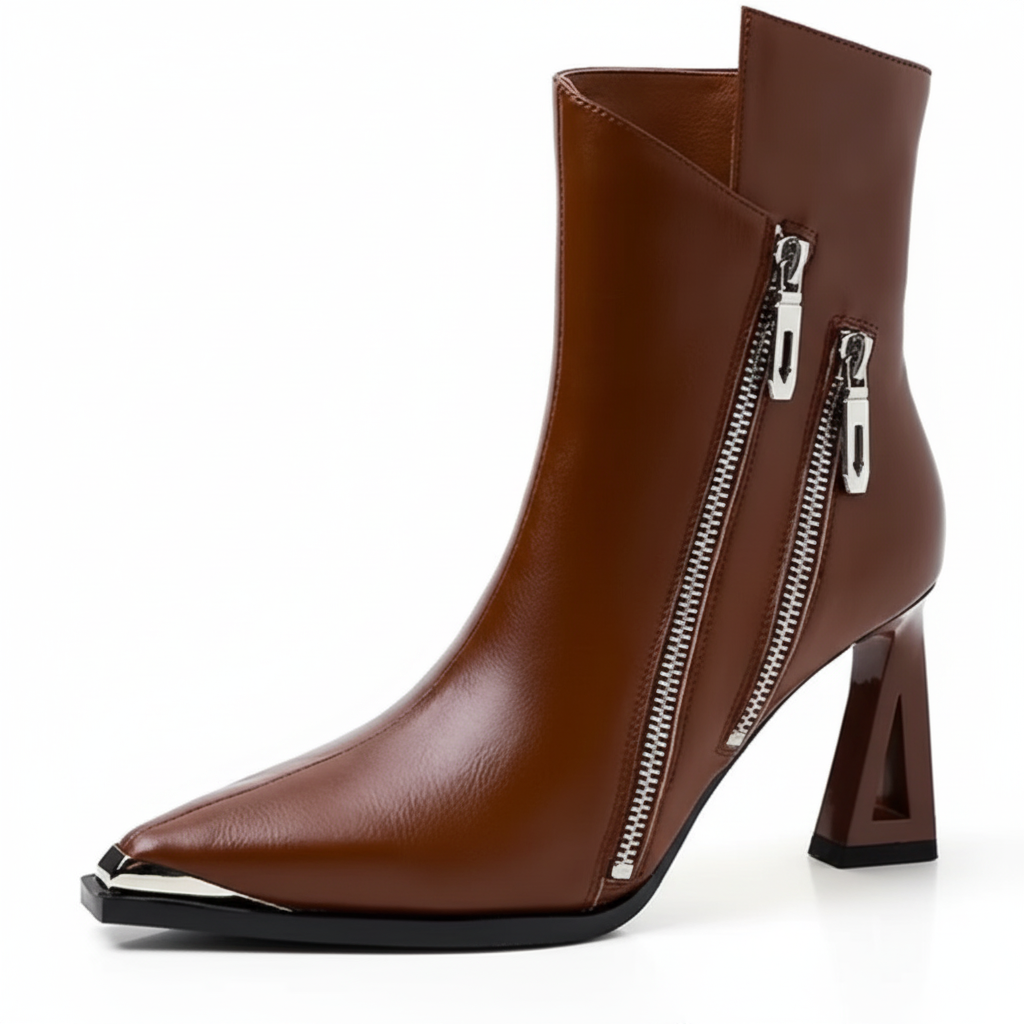 Zephyr Ankle Boot | Genuine Leather Zip Heel - Luxuryurbanwear